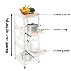 TFCFL Kitchen Bakers Rack, 4 Tiers Kitchen Utility Storage Shelf Rack With Wheels, Adjustable Height, Freestanding Rolling Organizer 220LBS Capacity (White) -Amazon Store 413bhi1DytL