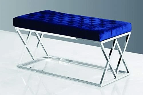 Best Master Furniture Emilio Velour Tufted Bench With Stainless Steel Frame, Grey 6 Best Master Furniture Emilio Velour Tufted Bench With Stainless Steel Frame, Grey - Image 4