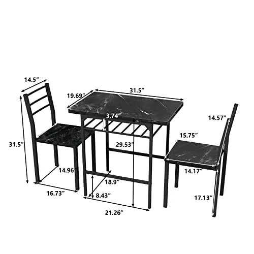 BAOLUMA 3 Piece Dining Table Set With 2 Chairs, Kitchen Table Set For 2 People For Small Space,Black Metal Frame And Square Faux Marble Tabletop (Black) 6 BAOLUMA 3 Piece Dining Table Set With 2 Chairs, Kitchen Table Set For 2 People For Small Space,Black Metal Frame And Square Faux Marble Tabletop (Black) - Image 4