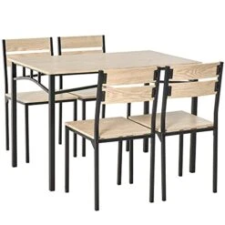 HOMCOM Rustic Industrial 5-Piece Dining Table Set Black Metal With 4 Chairs For Kitchen, Or Dining Room, Oak