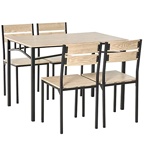 HOMCOM Rustic Industrial 5-Piece Dining Table Set Black Metal With 4 Chairs For Kitchen, Or Dining Room, Oak 3 HOMCOM Rustic Industrial 5-Piece Dining Table Set Black Metal With 4 Chairs For Kitchen, Or Dining Room, Oak