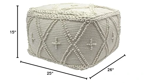 Christopher Knight Home Nina Large Square Casual Pouf, Boho, White Wool And Cotton 5 Christopher Knight Home Nina Large Square Casual Pouf, Boho, White Wool And Cotton - Image 3