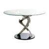 BOWERY HILL 48" Round Glass Top Modern Pedestal Base Dining Table In Chrome Satin