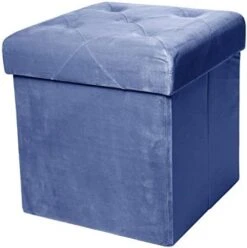Red Co. Square Luxury Storage Ottoman With Padded Seat, Upholstered Collapsible Folding Bench & Foot Rest, Velvet Navy, 15 Inches -Amazon Store 4147BbzwFEL. AC