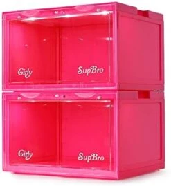 SupBro Led Collection Crate - Voice Control - Easy Access Storage Shoes Box, Stackable Shoe Storage With Clear Plastic Door For Sneakers - (11.2 X 14.9 X 8.8 Inch (2pack), White) -Amazon Store 4148 uU0jsL. AC