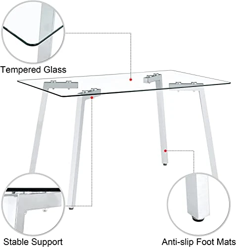 LFVFFA Glass Dining Table Set Of 4, Dining Table And Chairs Set, Modern Dining Room Furniture Set,for Dining Room,Kitchen (White Striped Chair Set, 47-inch Tempered Glass Table Top) 5 LFVFFA Glass Dining Table Set Of 4, Dining Table And Chairs Set, Modern Dining Room Furniture Set,for Dining Room,Kitchen (White Striped Chair Set, 47-inch Tempered Glass Table Top) - Image 3