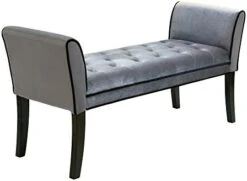 Armen Living Chatham Bench In Black Velvet And Black Wood Finish -Amazon Store 414FI1XQPtL. AC