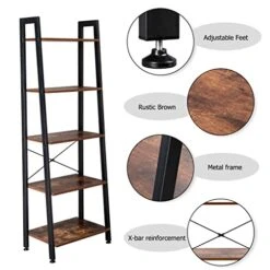 HOYOC Industrial Ladder Shelves, Free Standing Bookcase Storage Rack With Metal Frame And Open Storage Rack 5-Tier Ladder Bookshelf Organizer For Bathroom,Living Room,Office -Amazon Store 414FqE0EonL