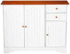 Kings Brand FURNITURE White / Walnut Finish Wood Kitchen Storage Buffet Cabinet 8 Kings Brand FURNITURE White / Walnut Finish Wood Kitchen Storage Buffet Cabinet -Amazon Store 414GlrnBiIL
