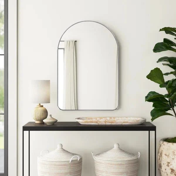 TEEBARN Brushed Nickel Arched Mirror 24x36 Wall Mounted Bathroom Mirror With Metal Frame Arched Top Vanity Mirror For Wall Decor Hangs Vertically 5 TEEBARN Brushed Nickel Arched Mirror 24x36 Wall Mounted Bathroom Mirror With Metal Frame Arched Top Vanity Mirror For Wall Decor Hangs Vertically - Image 3