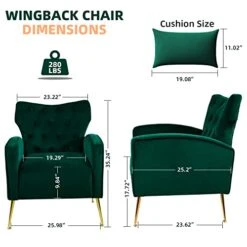 Sucrever Green Accent Chairs Set Of 2 With Armrests/Pillow, Upholstered Wingback Chair, Comfy Tufted Easy Stylish Velvet Accent Chair Set Of 2 For Bedroom Living Room Club And Fireplace -Amazon Store 414PYKlpp7L
