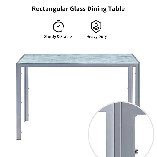 ROOIOME Gray Glass Dining Table Marbled Effect With Tempered Glass Top And Metal Frame And Leg, Gray Rectangle Kitchen Table For Restaurant (L X W X H) 51.20" * 27.5" * 29.5" 5 ROOIOME Gray Glass Dining Table Marbled Effect With Tempered Glass Top And Metal Frame And Leg, Gray Rectangle Kitchen Table For Restaurant (L X W X H) 51.20" * 27.5" * 29.5" - Image 3