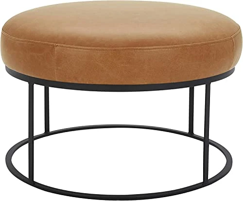Amazon Brand – Rivet Revere Round Leather Iron-Framed Ottoman, 30.3"W, Cognac 4 Amazon Brand – Rivet Revere Round Leather Iron-Framed Ottoman, 30.3"W, Cognac - Image 2