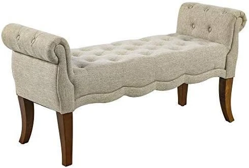 HOMCOM Traditional Style End Of Bed Bench, Upholstered Bedroom Entryway Bench With Button Tufted And Rounded Arm, Beige 9 HOMCOM Traditional Style End Of Bed Bench, Upholstered Bedroom Entryway Bench With Button Tufted And Rounded Arm, Beige - Image 7