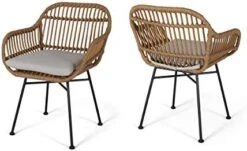 Christopher Knight Home Rodney Indoor Woven Faux Rattan Chairs With Cushions (Set Of 2), Light Brown And Beige Finish -Amazon Store 414VkTUNrL. AC
