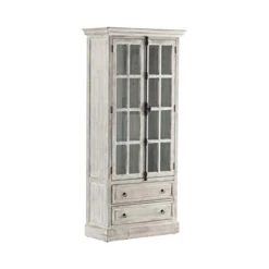 Crestview Collection Hudson 2 Drawer 2 Door Curio Cabinet Gray Wood -Amazon Store 414WHRMTexL