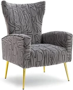 HOMEFUN Accent Chair Set Of 2, Velvet Wingback Armchair Modern Upholstered Single Sofa With Metal Legs For Living Room Bedroom Nursery, Beige -Amazon Store 414XmOTAjmL. AC