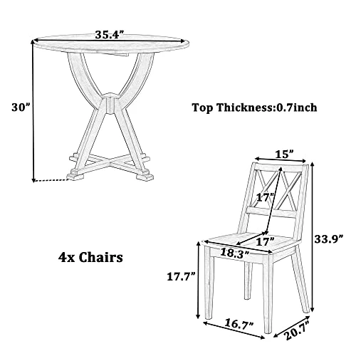Merax Mid-Century 5 Piece Dining Table Set With Chairs For 4 People, Home Kitchen Wooden Furniture, Antique Oak+Antique Blue 4 Merax Mid-Century 5 Piece Dining Table Set With Chairs For 4 People, Home Kitchen Wooden Furniture, Antique Oak+Antique Blue - Image 2