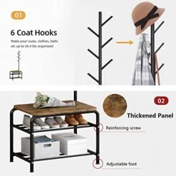 YIZAIJIA Coat Rack Shoe Bench 3 In 1 Multifunctional Industrial Style Coat Tree For Entryway Living Room Bedroom, Black -Amazon Store 414gEhltrRL
