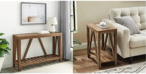 Walker Edison Modern Farmhouse Accent Entryway / Living Room End Table, 52 Inch, Color-Marble And Walnut 17 Walker Edison Modern Farmhouse Accent Entryway / Living Room End Table, 52 Inch, Color-Marble And Walnut - Image 15