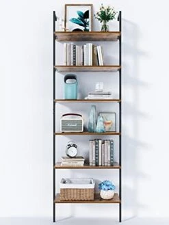 ODK 5-Tier Ladder Shelf, 74 Inches Wall Mounted Ladder Bookshelf With Metal Frame, Open Industrial Shelves For Home Office, Bedroom And Living Room, Black 26 ODK 5-Tier Ladder Shelf, 74 Inches Wall Mounted Ladder Bookshelf With Metal Frame, Open Industrial Shelves For Home Office, Bedroom And Living Room, Black -Amazon Store 414pMHd74TL. AC