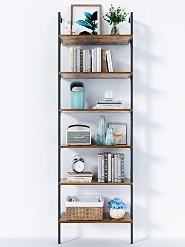 ODK 5-Tier Ladder Shelf, 74 Inches Wall Mounted Ladder Bookshelf With Metal Frame, Open Industrial Shelves For Home Office, Bedroom And Living Room, Black 12 ODK 5-Tier Ladder Shelf, 74 Inches Wall Mounted Ladder Bookshelf With Metal Frame, Open Industrial Shelves For Home Office, Bedroom And Living Room, Black - Image 10