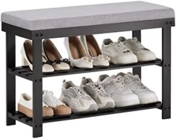 APICIZON 3-Tier Shoe Rack For Entryway, Bamboo Shoe Bench With Cushion Padded Seat, Small Shoe Organizer With Storage For Indoor Entrance Hallway Bedroom Living Room, Black -Amazon Store 414qoKqd3jL. AC 1