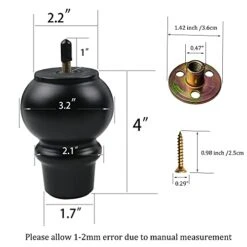 Sofa Legs 4 Inch Black Wooden Bun Furniture Legs Set Of 4 For Couch Ottoman Replacement Furniture Feet With M8 Hanger Bolt Screw Kit For Armchair Ottoman Couch Loveseat Coffee Table Etc (3.2"x 4") -Amazon Store 414tirdh5IS