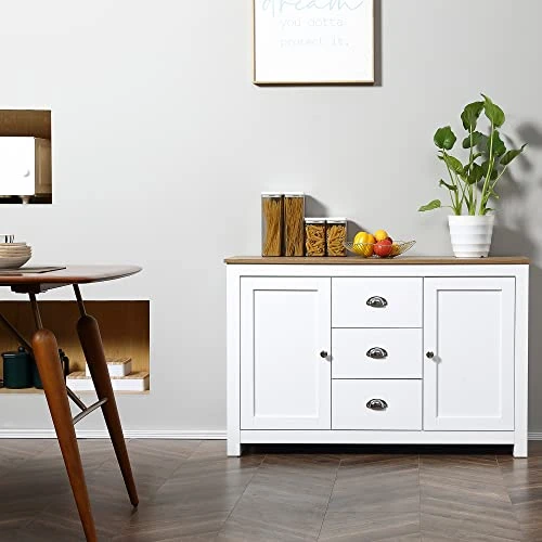 HOMCOM Kitchen Sideboard With Adjustable Shelves, Buffet Cabinet, Coffee Bar Cabinet With 3 Storage Drawers, White 7 HOMCOM Kitchen Sideboard With Adjustable Shelves, Buffet Cabinet, Coffee Bar Cabinet With 3 Storage Drawers, White - Image 5