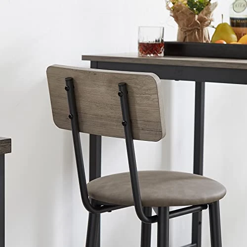 LUCKHAO Bar Table And Chairs Set For 2, 3 Piece Bistro Pub Table With 2 Stools,PU Upholstered Counter Height Dining Table And Chairs Set For Kitchen,Living Room,Bar,Small Spaces (Rectangular Grey) 5 LUCKHAO Bar Table And Chairs Set For 2, 3 Piece Bistro Pub Table With 2 Stools,PU Upholstered Counter Height Dining Table And Chairs Set For Kitchen,Living Room,Bar,Small Spaces (Rectangular Grey) - Image 3