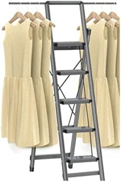 GENERIC 5-Step Aluminum Alloy Ladder Step Ladder With Telescopic Rod Portable Folding Ladder With Non-Slip Pedal Multifunctional Ladder Flower Stand Clothes Rack For Household And Office (Color : Grijs) -Amazon Store 4152u1PAOqL. AC