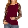 Womens Tops Dressy Casual,Leopard Print Long Sleeve Fashion Solid Color Patchwork Crew Neck Top Sports Top