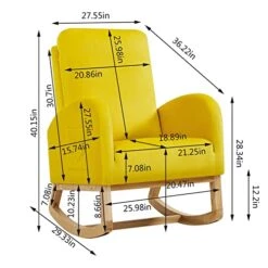 Setawix Rocking Chair For Nursery, Midcentury Modern Accent Rocker Armchair With Side Pocket, Upholstered High Back Wooden Rocking Chair For Living Room Baby Room Bedroom (Yellow - Velvet) -Amazon Store 415B07zz5UL