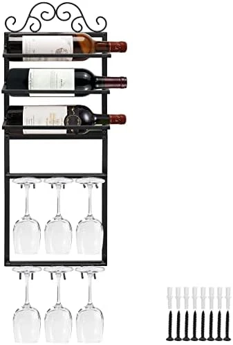 AUHOKY Wine Rack Wall Mounted, Metal Wine Bottle Glass Display Holder With Hanging Goblet Holders & Cork Storage, Hanger Wall Wine Bottle Shelf Organizer For Home Kitchen Dining Bathroom Decor 10 AUHOKY Wine Rack Wall Mounted, Metal Wine Bottle Glass Display Holder With Hanging Goblet Holders & Cork Storage, Hanger Wall Wine Bottle Shelf Organizer For Home Kitchen Dining Bathroom Decor - Image 8