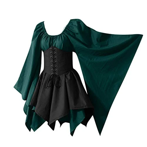 JEGULV Medieval Fairy Cosplay Set Women's Gothic Elf Fairy Short Dresses Renaissance Costumes Halloween Flare Sleeve Dress 3 JEGULV Medieval Fairy Cosplay Set Women's Gothic Elf Fairy Short Dresses Renaissance Costumes Halloween Flare Sleeve Dress