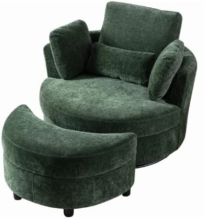 GoDoco 42" W Swivel Accent Barrel Chair Set Lounge Club Big Round Sofa With 4 Pillows And Storage Ottoman For Living Room And Bedroom (Black + Chenille) 9 GoDoco 42" W Swivel Accent Barrel Chair Set Lounge Club Big Round Sofa With 4 Pillows And Storage Ottoman For Living Room And Bedroom (Black + Chenille) - Image 7