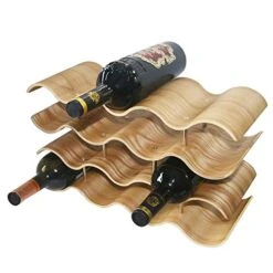 LUCKEG Wine Rack Wine Bottle Holder Brand 4 Tier Wooden Wave Wine Rack, Table Top Wine Storage, Perfect For Bar, Wine Cellar, Pantry, Family Cabinet (14 Bottles)