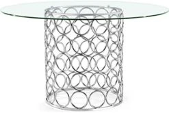 Meridian Furniture Opal Collection Modern | Contemporary Dining Table With Stainless Steel Base, Metallic Geometric Design And Round Tempred Glass Top, Silver Finish, 54" W X 54" D X 30" H -Amazon Store 415KbfQvmQL. AC