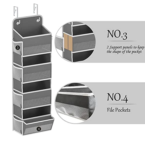 LONGD Over Door Organizer, Nursery Closet Cabinet Baby Storage, Over The Door Hat Rack, 4 Pockets And 1 Grid File Pockets Hanging Storage Boxes,45 Lbs. Weight Capacity, 1-Pack 6 LONGD Over Door Organizer, Nursery Closet Cabinet Baby Storage, Over The Door Hat Rack, 4 Pockets And 1 Grid File Pockets Hanging Storage Boxes,45 Lbs. Weight Capacity, 1-Pack - Image 4