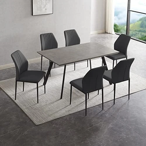 ZckyCine Modern Mid-Century Dining Table 5-Piece Kitchen Table Set For 4 People Rectangular Solid Wood Dining Table With 4 Upholstered Leather Chairs 8 ZckyCine Modern Mid-Century Dining Table 5-Piece Kitchen Table Set For 4 People Rectangular Solid Wood Dining Table With 4 Upholstered Leather Chairs - Image 6
