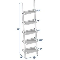 Tangkula Ladder Shelf, 5-Tier Multifunctional Modern Wood Plant Flower Book Display Shelf, Home Office Storage Rack Leaning Ladder Wall Shelf (White, 1) -Amazon Store 415TyZGAETL