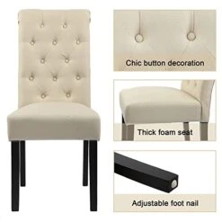 GOTMINSI Upholstered Fabric Dining Room Chairs Tufted Parsons Dining Chairs Accent Kitchen Chairs With Solid Wood Legs For Home Kitchen And Restaurant (Set Of 2), Beige -Amazon Store 415V20PTdFL