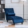 ONPNO Tufted Velvet Chaise Lounge Indoor, Leisure Accent Chair Upholstered Couch With Toss Pillow For Bedrooom Living (Blue) 2 ONPNO Tufted Velvet Chaise Lounge Indoor, Leisure Accent Chair Upholstered Couch With Toss Pillow For Bedrooom Living (Blue) -Amazon Store 415WjsBS7jL