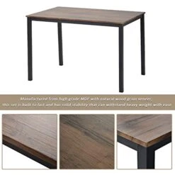 5 Piece Industrial Style Dining Table Set, Wood Dining Set With With 4 Chairs, Breakfast Nook, Bar, Living Room