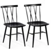 COSTWAY Dining Chair Set Of 2, Farmhouse Windsor Chairs Dining Room Chairs With Spindle Back And Sturdy Metal Construction, Wood Kitchen Side Chairs For Living Room Restaurant, Black (Height 17'') -Amazon Store 415Y1x33IIL