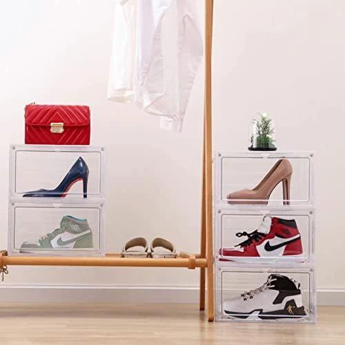 ZLLZUU Shoe Organizer Shoe Storage Boxes, 6 Pack Large Side Open Shoe Boxes With Magnetic Door, Clear Plastic Stackable Shoe Containers (Clear White) 6 ZLLZUU Shoe Organizer Shoe Storage Boxes, 6 Pack Large Side Open Shoe Boxes With Magnetic Door, Clear Plastic Stackable Shoe Containers (Clear White) - Image 4