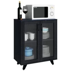 Panana Kitchen Buffet Server Table Accent Sideboard Cupboard Server Buffet Console Table With Doors Cabinet(27inch, Black)