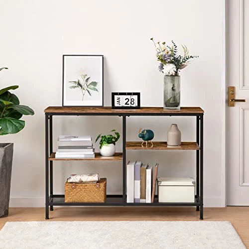 HOOBRO 43.3” Console Table, 4-Tier Industrial Bookshelf, Narrow Entryway Table, Sofa Table, Bookcase, Storage Shelf, Entrance Table, Hallway, Living Room, Bedroom, Rustic Brown BF28XG01 3 HOOBRO 43.3” Console Table, 4-Tier Industrial Bookshelf, Narrow Entryway Table, Sofa Table, Bookcase, Storage Shelf, Entrance Table, Hallway, Living Room, Bedroom, Rustic Brown BF28XG01