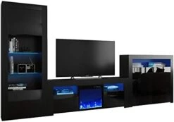 MEBLE FURNITURE & RUGS Milano Set 145EF-BK-2D Electric Fireplace Modern Wall Unit Entertainment Center -Amazon Store 415qMP2WifL. AC