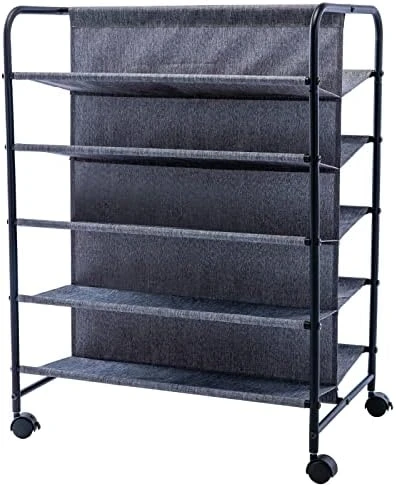 UHSTORAGE Shoe Rack With Rolling Wheels, Double Capacity Casual Shoe Rack Organizer Up To 30 Pairs, 5 Tier Vertical Durable Fabric Shoes Storage With Metal Frame, Grey (Dark Grey) 9 UHSTORAGE Shoe Rack With Rolling Wheels, Double Capacity Casual Shoe Rack Organizer Up To 30 Pairs, 5 Tier Vertical Durable Fabric Shoes Storage With Metal Frame, Grey (Dark Grey) - Image 7